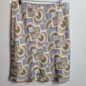 BANANA REPUBLIC Midi Skirt Womens Size 14 Pure Silk Vtg Y2K Geometric Print
